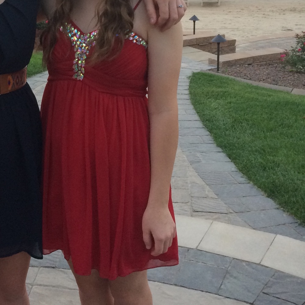 Red, jeweled homecoming dress
